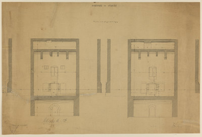217425 Doorsnede van de beide open ruimten de Domtoren te Utrecht naast de torendoorgang (zie A2 en A5) van oost naar ...